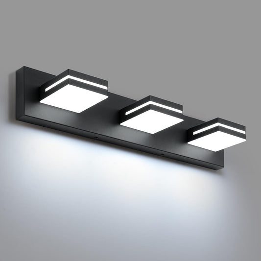 LED Modern Bathroom Vanity Light Fixtures (3-Light, 24-Inch), Matte Black Modern Acrylic Bathroom Wall Lighting Fixtures Over Mirror (Cool White 6000K)