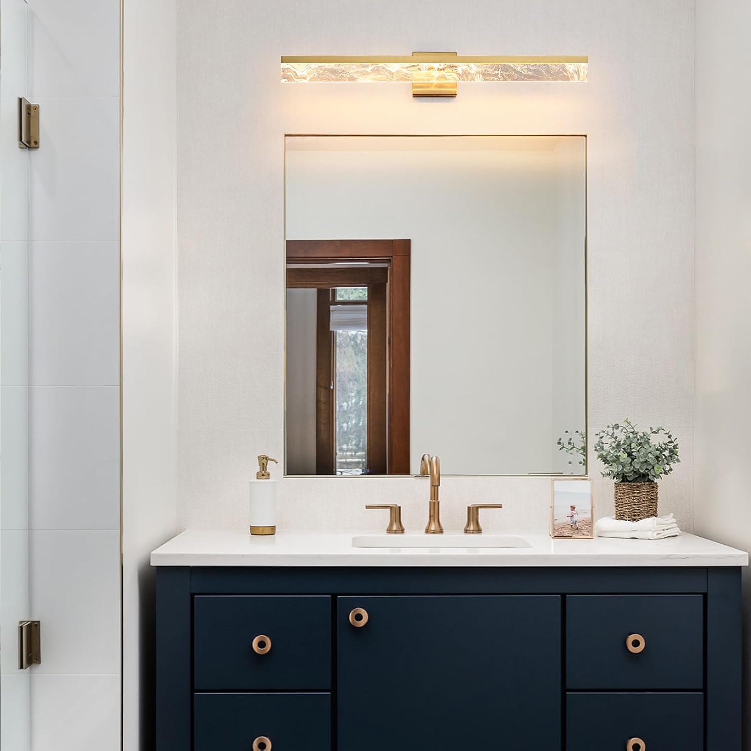 Gold Bathroom Fixtures, 32 Inch Modern Vanity Lights for Bathroom, 24W Dimmable Bathroom Fixtures Over Mirror, Led Vanity Light Bar for Bathroom,