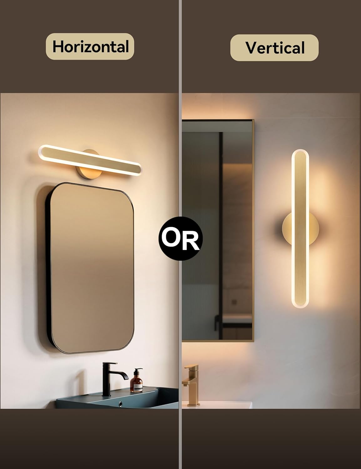 Tubicen Gold Bathroom Vanity Light Wall Light Fixture Over Mirror 10W LED Dimmable Modern Bathroom Sconce 21.6in Linear Wall Lights 3000K