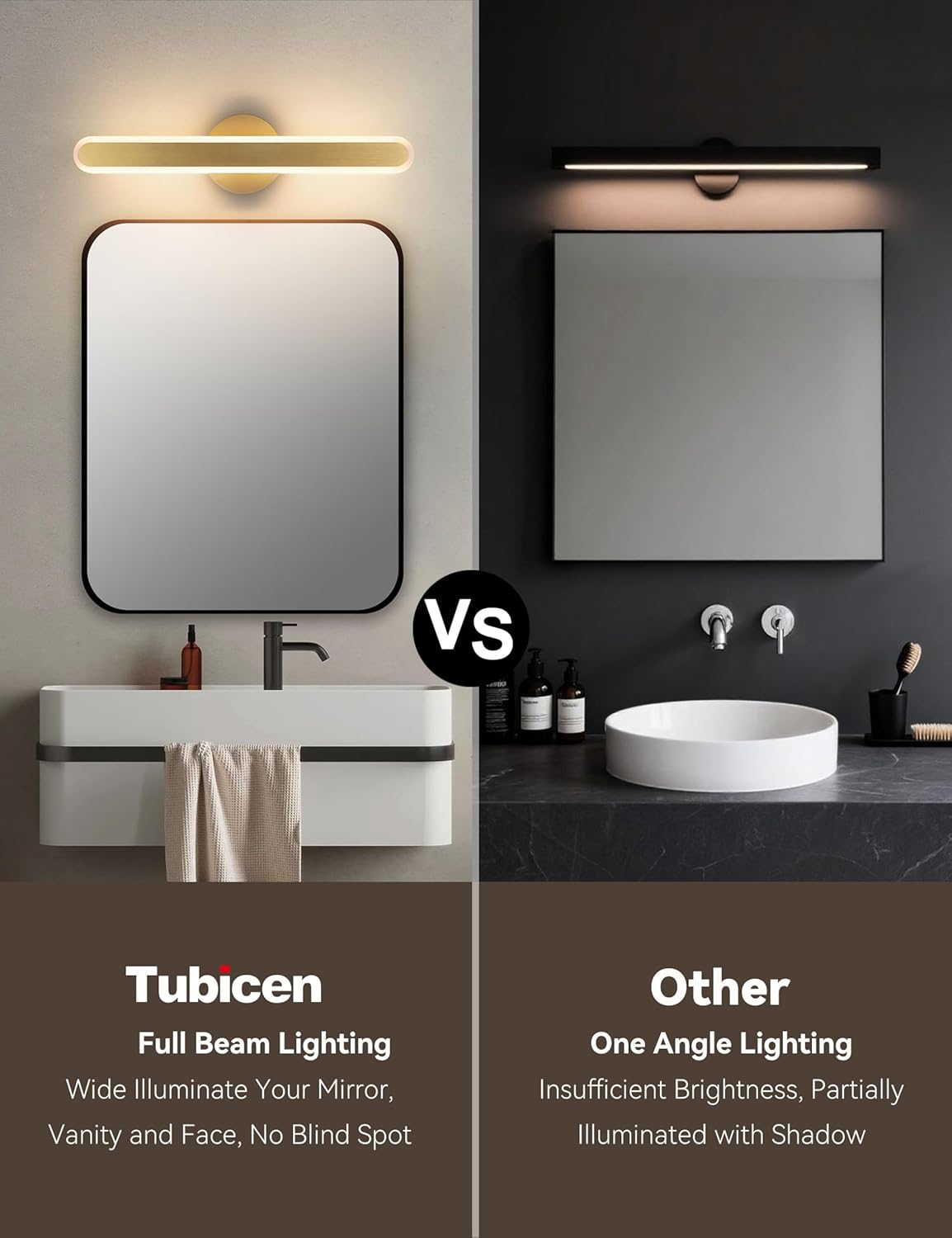 Tubicen Gold Bathroom Vanity Light Wall Light Fixture Over Mirror 10W LED Dimmable Modern Bathroom Sconce 21.6in Linear Wall Lights 3000K