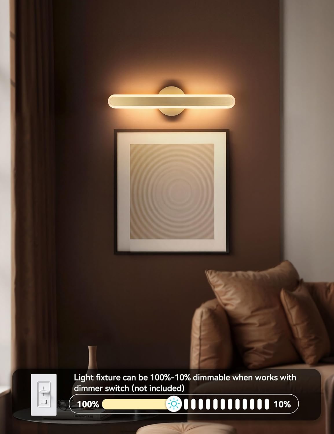 Tubicen Gold Bathroom Vanity Light Wall Light Fixture Over Mirror 10W LED Dimmable Modern Bathroom Sconce 21.6in Linear Wall Lights 3000K